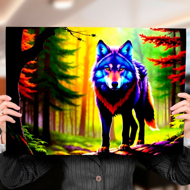 Affiche Wolf Bright Forest Animal Neon Dawn sauvage (Créateur téléchargé)