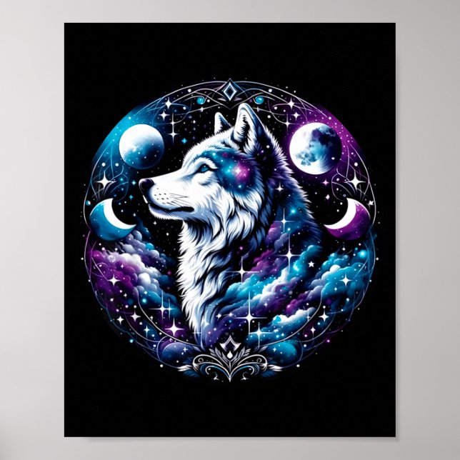 Affiche Wolf Celestial Dream Night Howling Moon Funny Wolv (Devant)