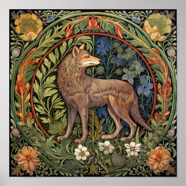 Affiche Wolf dans la forêt Art nouveau (Devant)