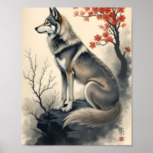 Affiche Wolf dans un jardin japonais