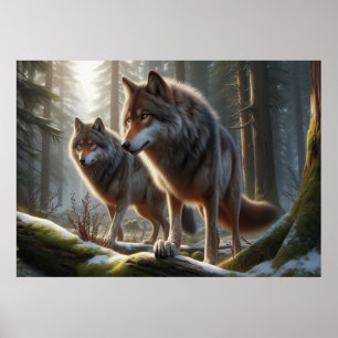 Affiche Wolf Duo en forêt 3D Look Une nature étonnante