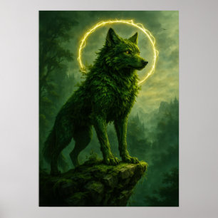 Affiche Wolf Forest Spirit avec Imaginaire halo brillant