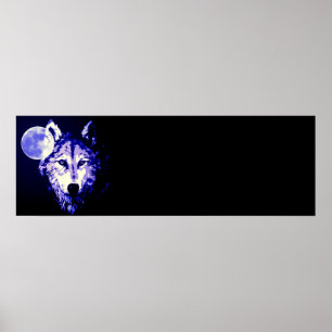 Affiche Wolf Fullmoon Blue Black