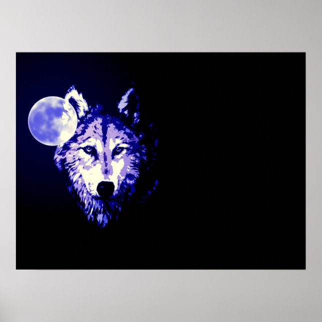 Affiche Wolf Fullmoon Blue Black (Devant)