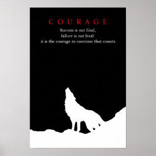 Affiche Wolf Fullmoon Night Motivational Courage