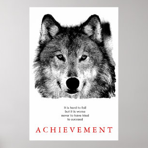 Affiche Wolf gris Motivationnel unique noir et blanc