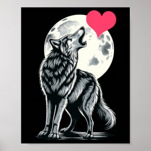 Affiche Wolf Holding Heart Valentine's Day Cute Wolves Val