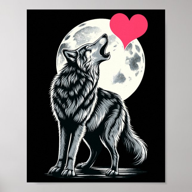 Affiche Wolf Holding Heart Valentine's Day Cute Wolves Val (Devant)