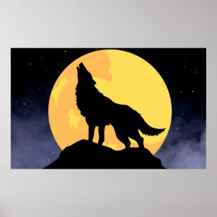 Affiche Wolf Howling à la Lune