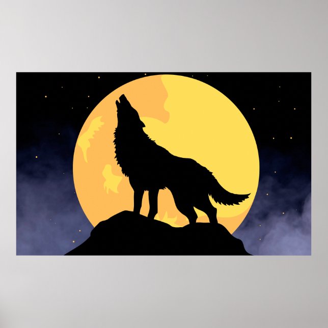 Affiche Wolf Howling à la Lune (Devant)