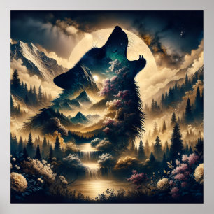 Affiche Wolf Howling à la Lune