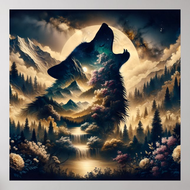 Affiche Wolf Howling à la Lune (Devant)