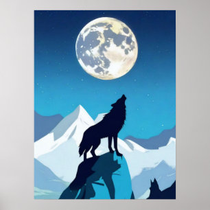 Affiche Wolf Howling à la Pleine lune