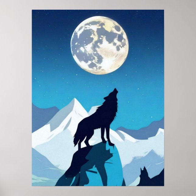 Affiche Wolf Howling à la Pleine lune (Devant)