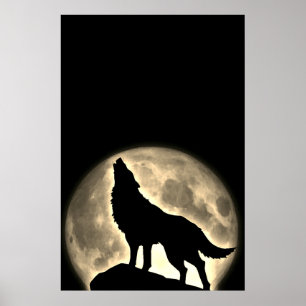 Affiche Wolf Howling à Moon Vintage Sepia