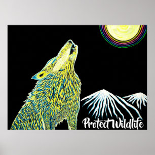 Affiche Wolf Howling at the Moon Protège la faune