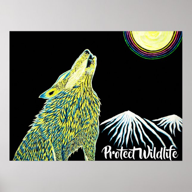 Affiche Wolf Howling at the Moon Protège la faune (Devant)