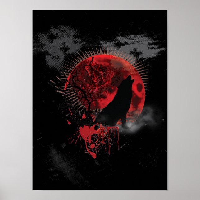 Affiche Wolf Howling Blood Red Moon (Devant)
