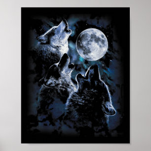Affiche Wolf hurlant Sur La Lune Les Loups De La Faune M'A