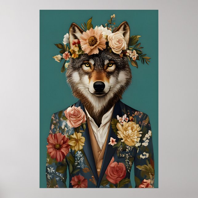 Affiche Wolf In Suit Poster, Wolf Portrait, Wolf Oil (Devant)