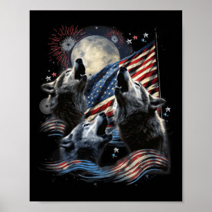 Affiche Wolf Moon 4 juillet Drapeau américain hurlant Amér