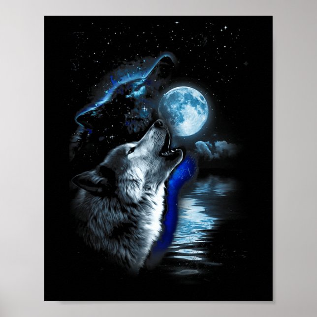 Affiche Wolf Moon Lake Wolf Howling Pleine lune Wolf Graph (Devant)