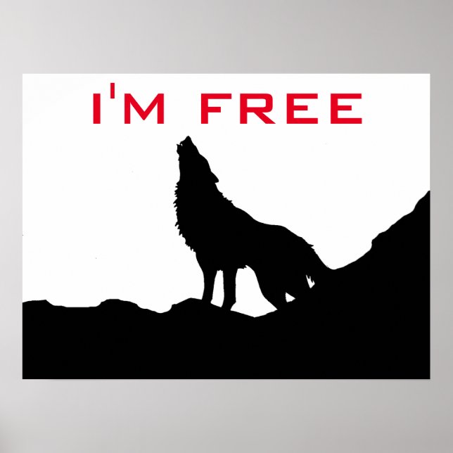 Affiche Wolf Motivation Freedom Noir & blanc (Devant)