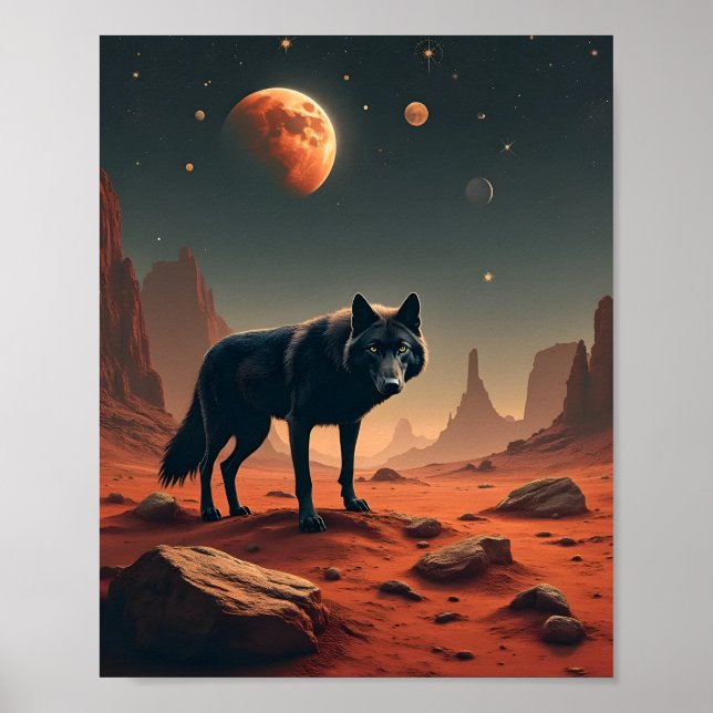 Affiche Wolf noir paysage sous mars (Devant)
