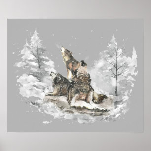 Affiche Wolf Pack Howling Chanson d'hiver Chorus Animal Ar