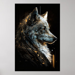 Affiche Wolf Portrait Animal Nature Faune Peinture Sombre