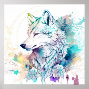 Affiche Wolf Portrait Animal Peinture Faune En Plein Air