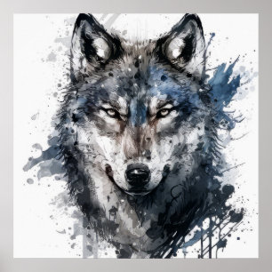 Affiche Wolf Portrait Animal Peinture Faune En Plein Air