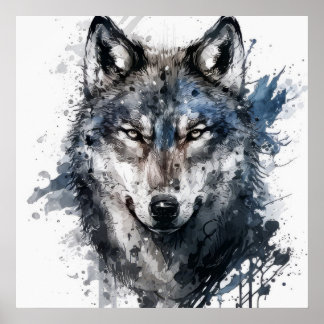 Affiche Wolf Portrait Animal Peinture Faune En Plein Air