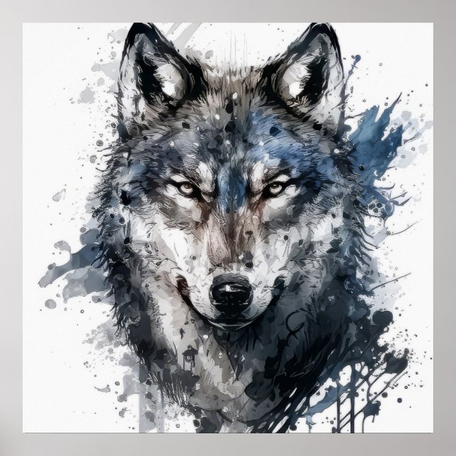 Affiche Wolf Portrait Animal Peinture Faune En Plein Air (Devant)