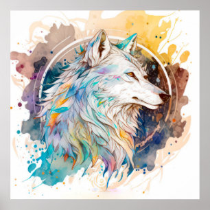 Affiche Wolf Portrait Animal Peinture Faune En Plein Air