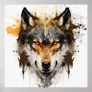 Affiche Wolf Portrait Animal Peinture Faune En Plein Air