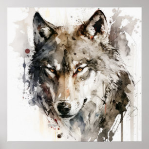 Affiche Wolf Portrait Animal Peinture Forêt faunique