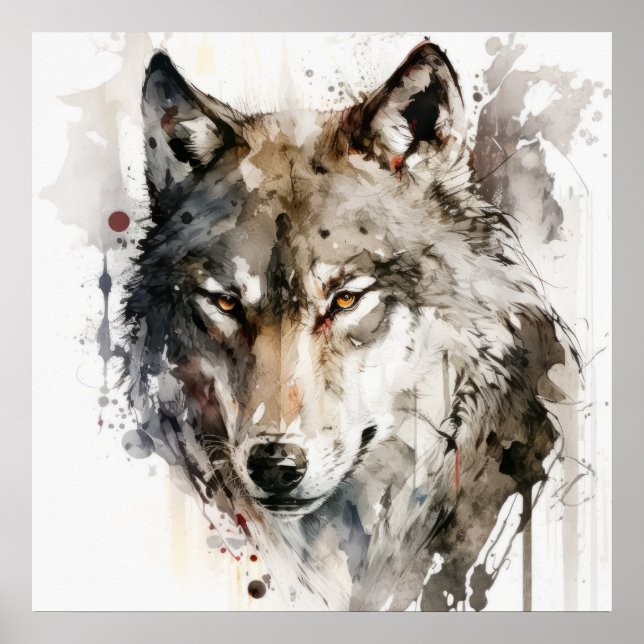 Affiche Wolf Portrait Animal Peinture Forêt faunique (Devant)