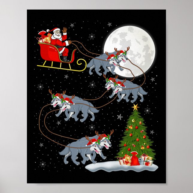 Affiche Wolf Santa Sleigh Flying Funny Magical Christmas P (Devant)