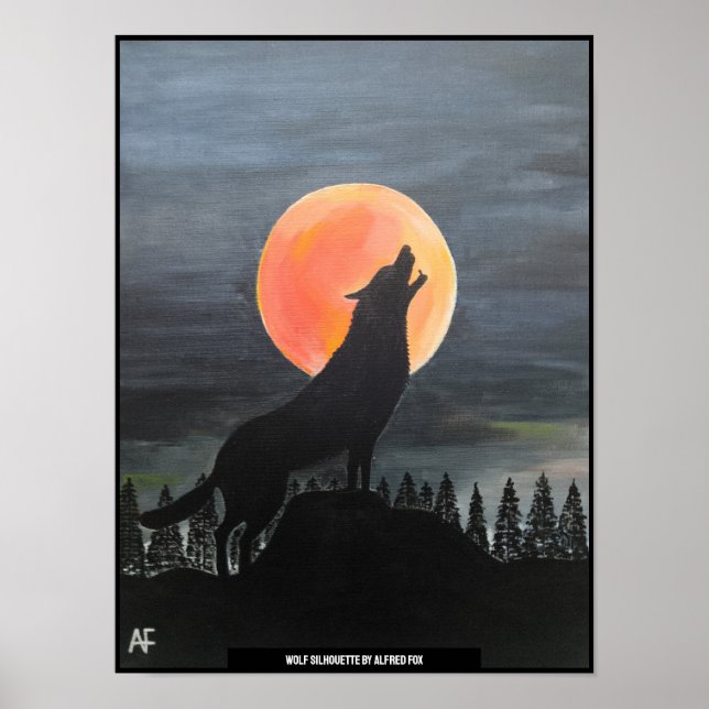 Affiche Wolf Silhouette Peinture par Alfred Fox (Devant)