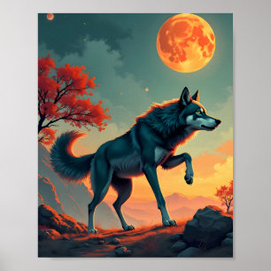 Affiche Wolf sous une lune de sang