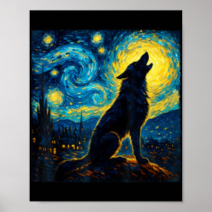 Affiche Wolf Starry Night HowHowling Lune Dons Drôle Pour