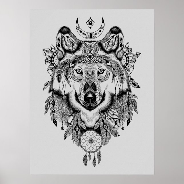 Affiche Wolf tribal indien (Devant)