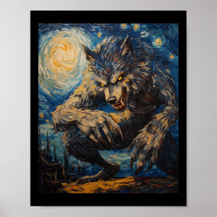 Affiche Wolf Werewolf - Van Gogh Style - Starry Nig