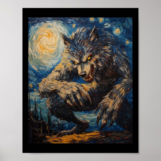 Affiche Wolf Werewolf - Van Gogh Style - Starry Nig (Devant)