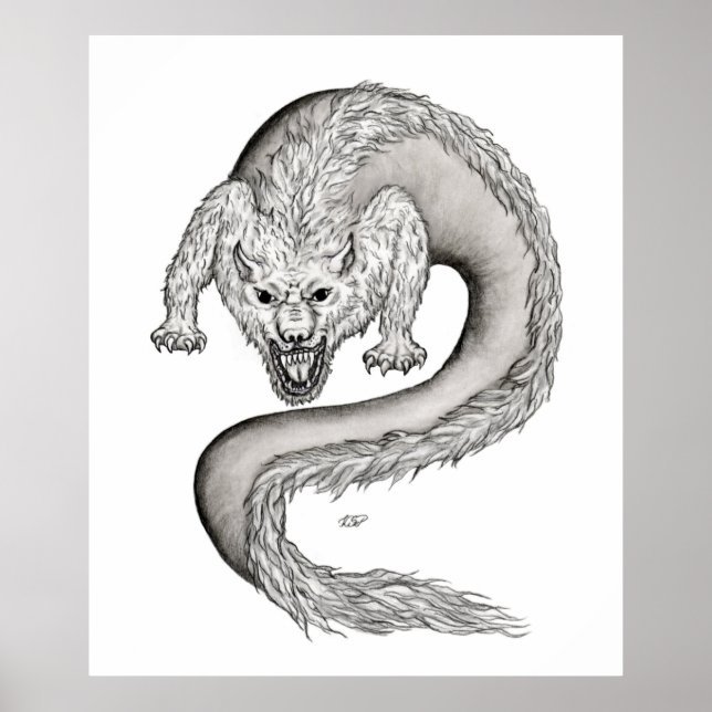 Affiche Wolfdragon black and white design (Devant)