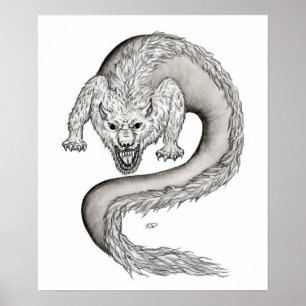 Affiche Wolfdragon black and white design
