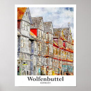 Affiche Wolfenbuttel Allemagne Voyage Aquarelle main tirée