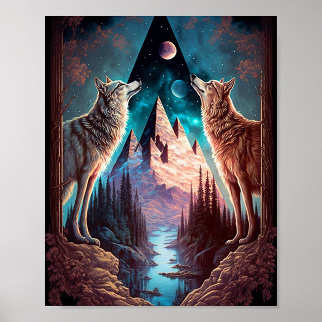 Affiche Wolves Mountain Visionary Imaginaire Art (Devant)