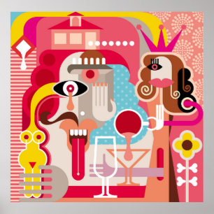 Affiche Woman and man illustration. Modern fine art. art,a